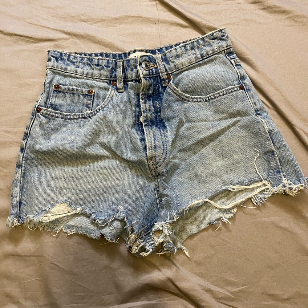 Denim High-Waisted Distressed Shorts